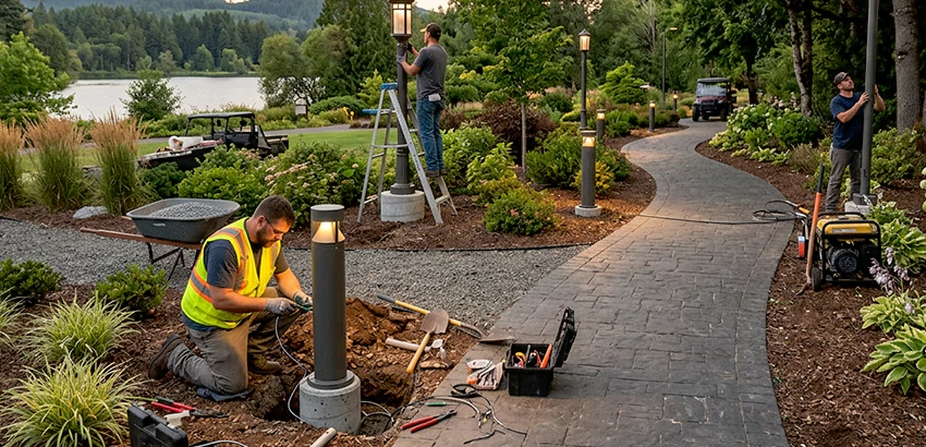 Landscape Post, Pole, and Bollard Lighting Installation in Malden